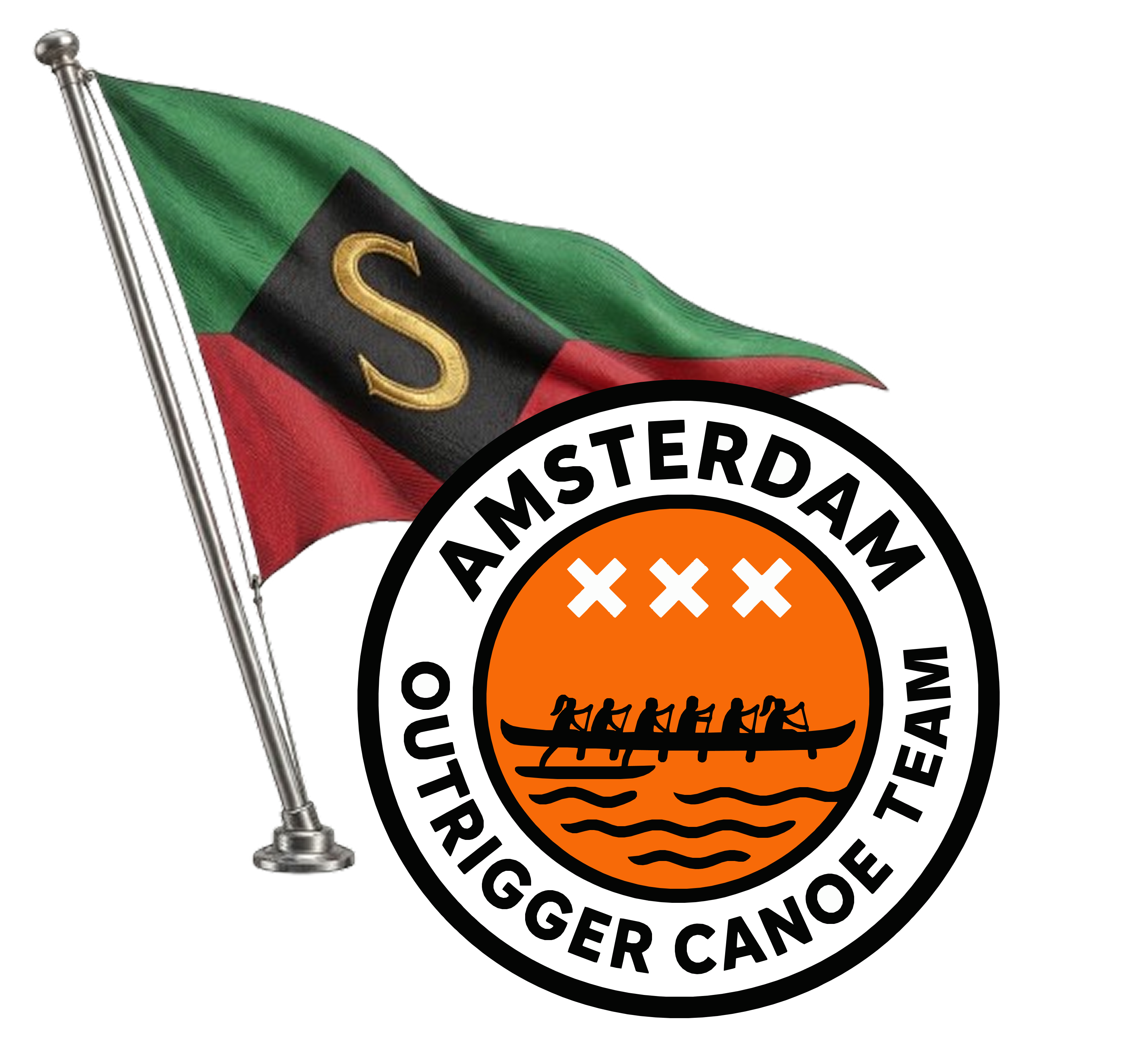 Amsterdam Outrigger Canoe Team badge with the Watersportvereniging De Schinkel flag